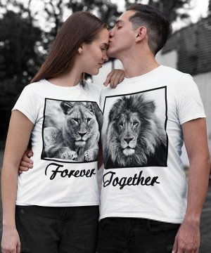 Одна футболка из комплекта для двоих с львами forever together black (женская) / m (44-46) / белая