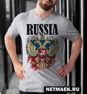 (sale - 20080) футболка russia с гербом и флагом россии new модель - унисекс - цвет - серый меланж - размер - l (48-50)