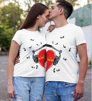 / одна футболка из комплекта парных сердце с нотами / модель унисекс / xl (50-52) / белая