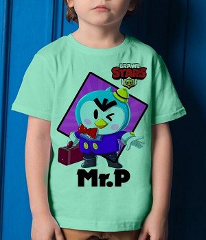 Детская футболка для девочки мистер п. brawl stars (браво старс), цвет ментол