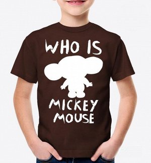 Детская футболка с надписью who is mickey mouse, цвет коричневый