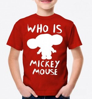 Детская футболка с надписью who is mickey mouse, цвет красный