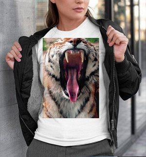 Женская футболка пасть тигра, цвет белый