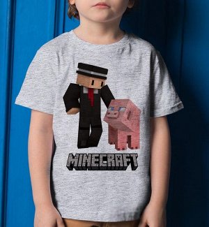 Детская футболка для девочки с модами майнкрафт pig, цвет серый меланж