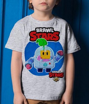 Детская футболка для девочки спраут brawl stars (браво старс) лого, цвет серый меланж