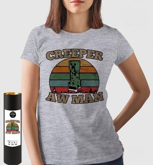 Женская футболка minecraft creeper aw man, цвет серый меланж
