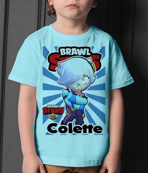 Детская футболка для девочки колетт brawl stars (браво старс) лого, цвет голубой