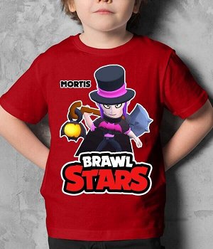 Детская футболка для девочки мортис в цилиндре brawl stars (браво старс) лого, цвет красный
