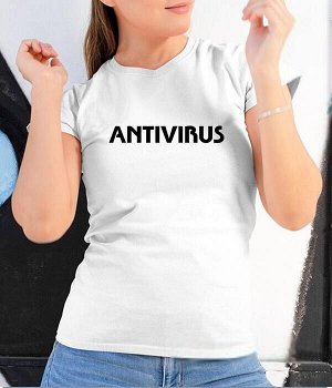 Женская футболка с надписью antivirus, цвет белый