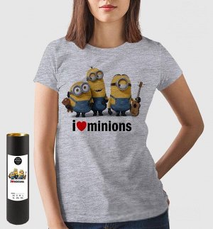 Женская футболка i love minions (new), цвет серый меланж