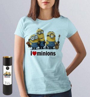Женская футболка i love minions (new), цвет голубой
