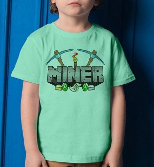 Детская футболка для девочки майнкрафт miner, цвет ментол