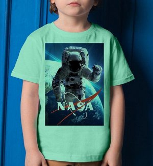 Детская футболка для девочки человек в космосе nasa рlanet, цвет ментол