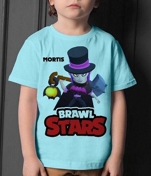 Детская футболка для девочки мортис в цилиндре brawl stars (браво старс) лого, цвет голубой