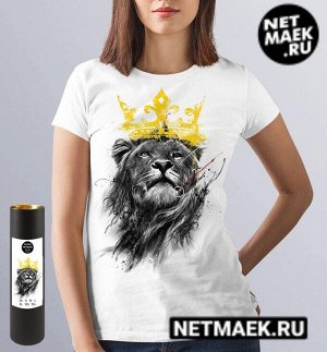 Женская футболка лев с короной / цвет белый / размер m (44-46)