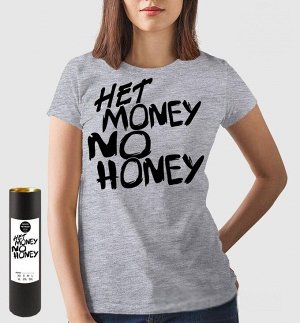 Женская прикольная футболка с надписью no money, цвет серый меланж