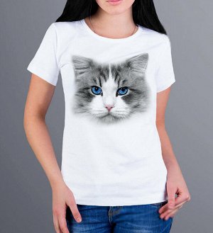 Женская футболка с кошечкой, цвет белый