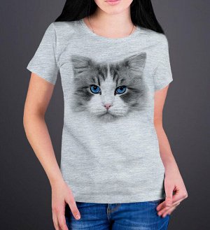 Женская футболка с кошечкой, цвет серый меланж