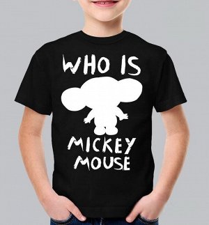 Детская футболка с надписью who is mickey mouse, цвет черный