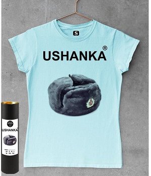 Женская футболка с надписью ushanka, цвет голубой