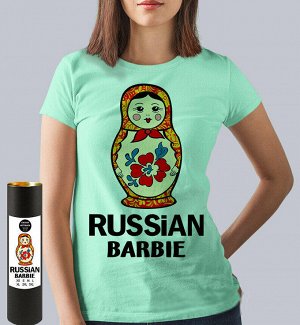 Женская прикольная футболка russian barbie, цвет ментол