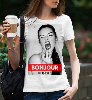 Женская футболка bonjour bitches, цвет белый
