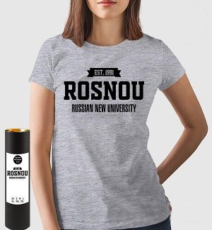 Женская футболка росноу российский новый университет rosnou( принт по английски), цвет серый меланж