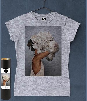 Женская футболка для девушки девушка пион, цвет серый меланж