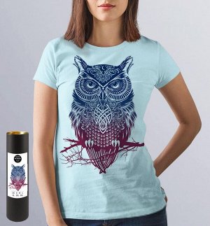 Женская футболка с совой purple owl, цвет голубой