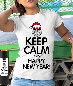 Женская футболка keep calm and happy new year, цвет белый