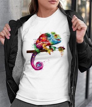 Женская футболка для девушки с хамелеоном, цвет белый