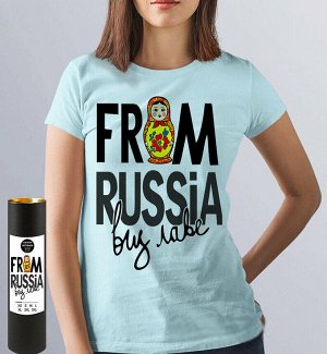 Женская футболка с надписью фром раша виз лав, цвет голубой