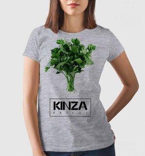 Женская прикольная футболка с надписью kinza, цвет серый меланж
