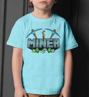 Детская футболка для девочки майнкрафт miner, цвет голубой