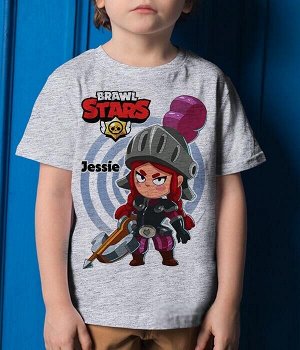 Детская футболка для девочки бравл старс рыцарь теней джесси, цвет серый меланж
