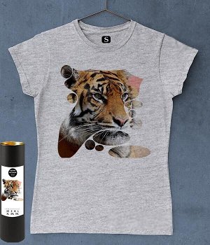 Женская футболка с тигром new, цвет серый меланж