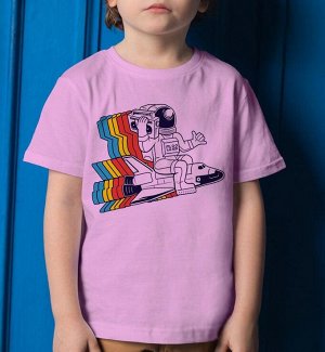 Детская футболка для девочки астронавт на ракете, цвет розовый