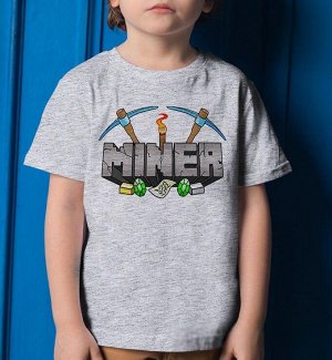 Детская футболка для девочки майнкрафт miner, цвет серый меланж