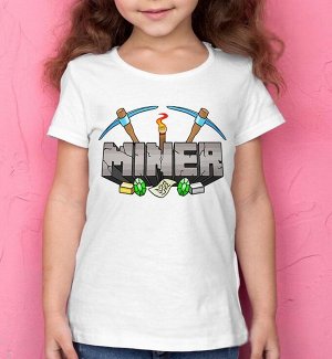 Детская футболка для девочки майнкрафт miner, цвет белый