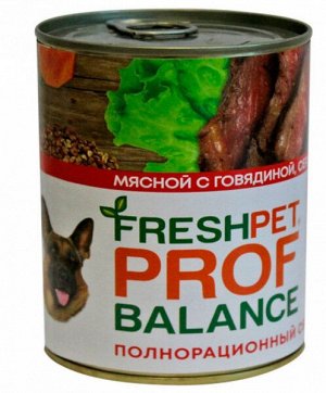 FRESHPET PROFBALANCE влажный корм для собак с говядиной, сердцем и гречкой 850гр