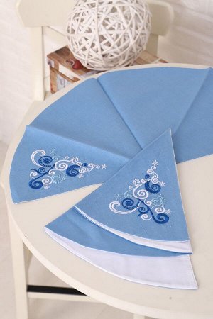 Салфетка сувенирная полукруглая с вышивкой, лен 100 % (Елочка, голубой)