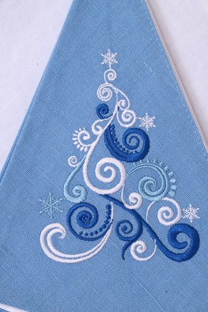 Салфетка сувенирная полукруглая с вышивкой, лен 100 % (Елочка, голубой)