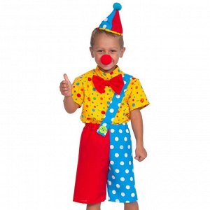 Карнавальный костюм «Клоун Чудик», рубаха, бриджи, колпак, нос, рост 122 см