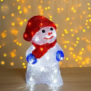 Фигура акрил. "Снеговик с шарфиком" 13х15х25 см, с диммером, 30 LED, 220V, БЕЛЫЙ
