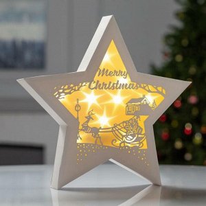 Фигура светодиодная из картона "Звезда. Merry Christmas", 30х30х4 см, ААА*2, 10LED, Т/БЕЛЫЙ 688618