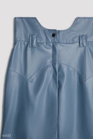 Серо-голубая юбка мини из эко-кожи