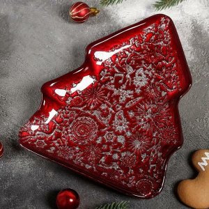 Блюдо сервировочное «Новогодняя ёлка», 24 см, цвет красный с белым
