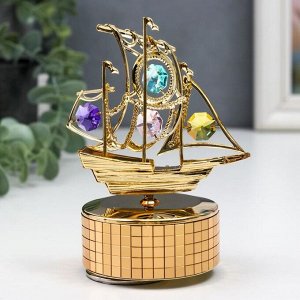 Музыкальный сувенир с кристаллами "Пиратский корабль" золото 12,2х9,3 см