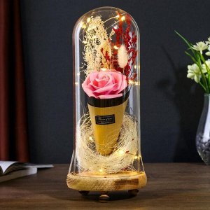 Фигурка светящаяся колба RISALUX «Розовая роза в букете», LED-ночник, 3ААА, 10x10x21 см