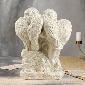 Статуэтка "Ангелы пара на камне" перламутровая, 15х28х37 см